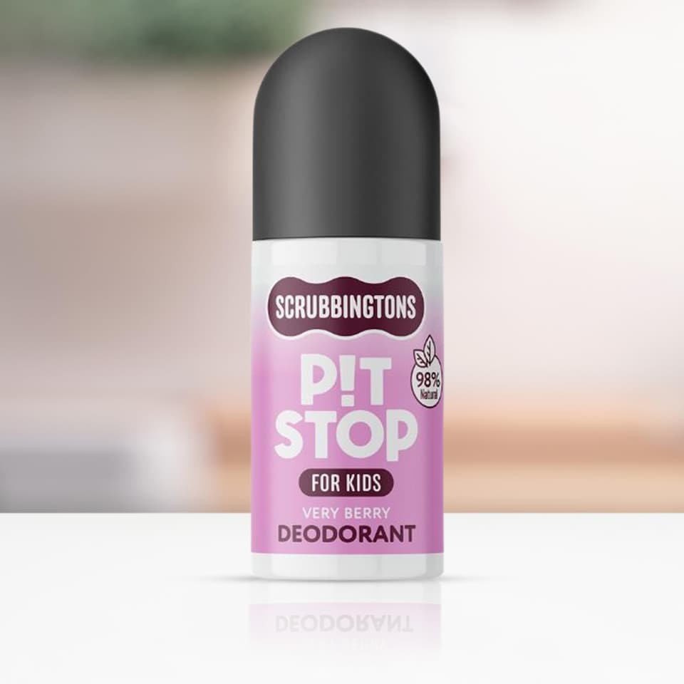image 1 of Scrubbingtons Pit Stop Kids Deodorant Natural Roll On For Children, Teens Natural Ingredients For Sensitive Skin Paediatrician approved, Aluminium & Alcohol Free, Very Berry 75ml | White | White | 1