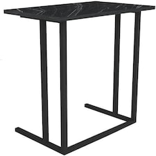 Wood Laptop Table, Home Office Portable Computer Stand C-Shape With Metal Legs | Black | Black Marble