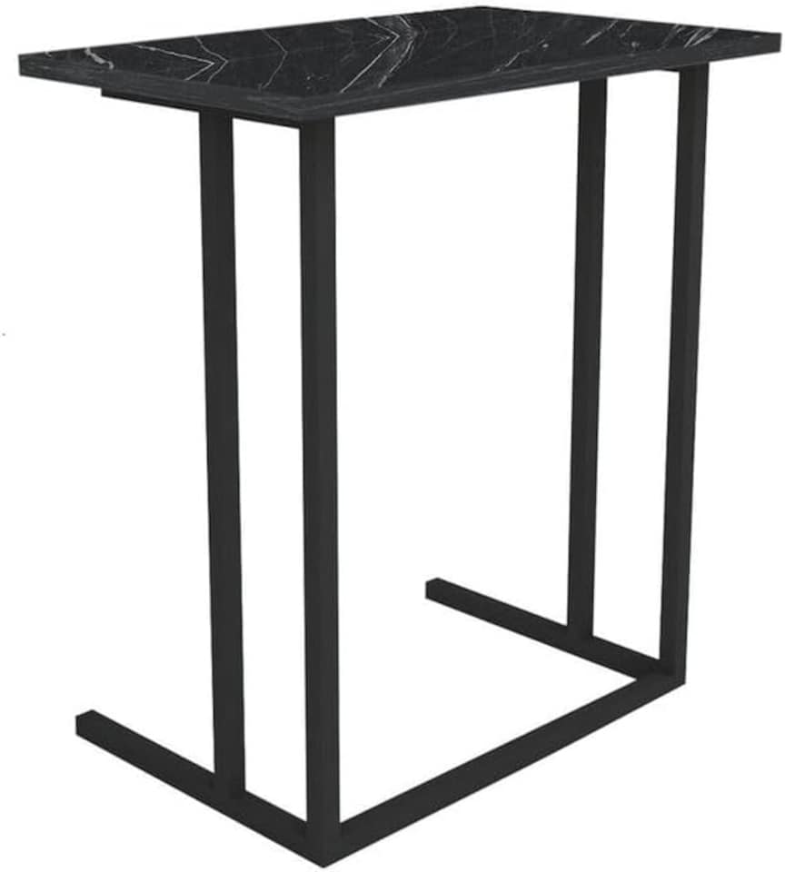 image 1 of Wood Laptop Table, Home Office Portable Computer Stand C-Shape With Metal Legs | Black | Black Marble