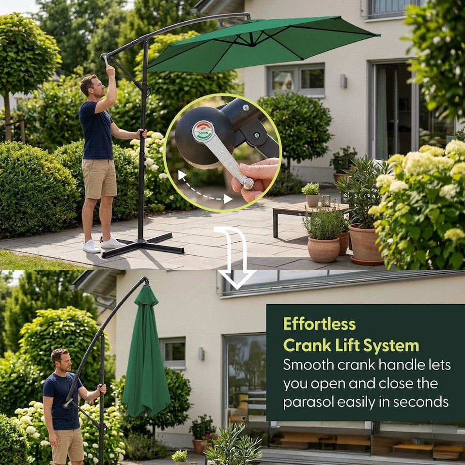 image 1 of Keplin 3m Banana Cantilever Garden Parasol with Cover Crank Handle 6 Ribs