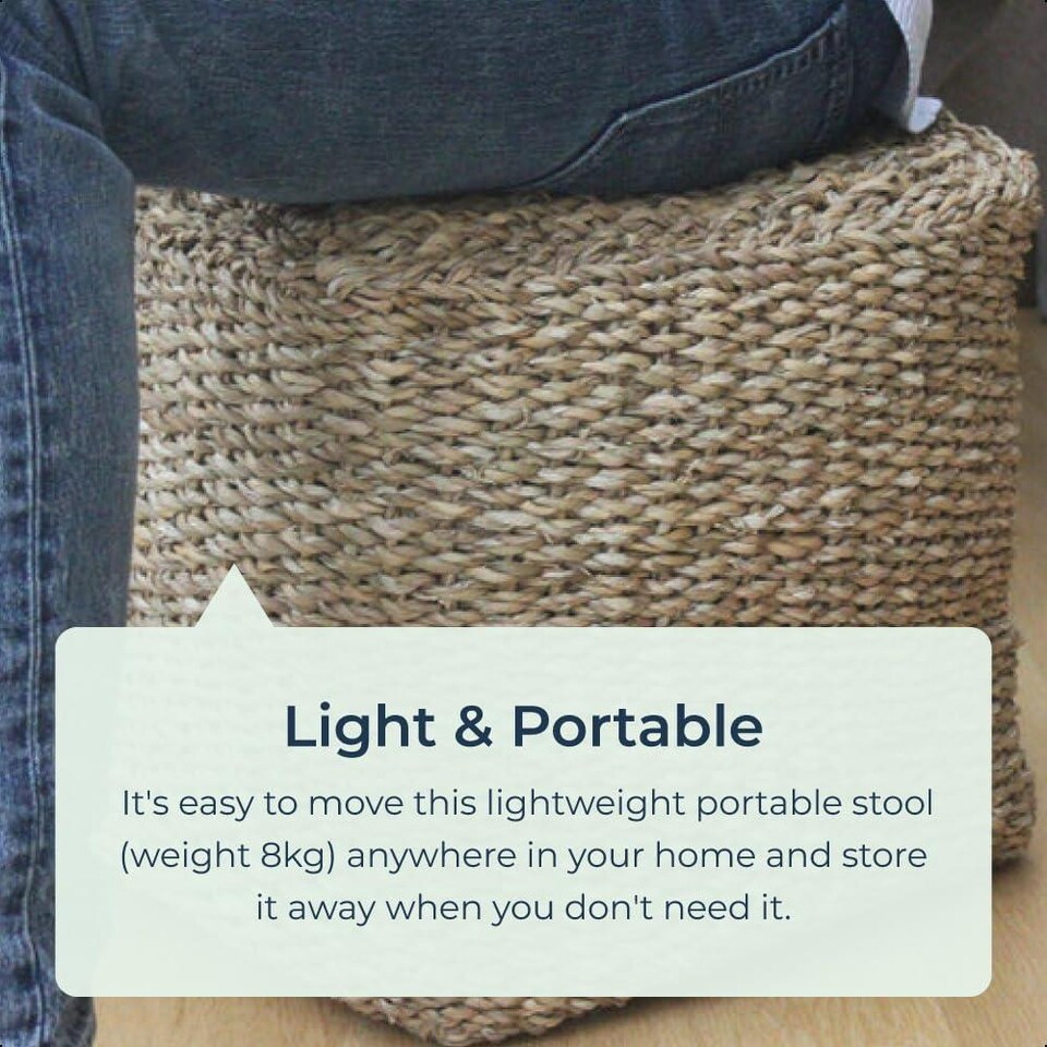 image 1 of Square Natural Jute Pouffe Ottoman Footstool