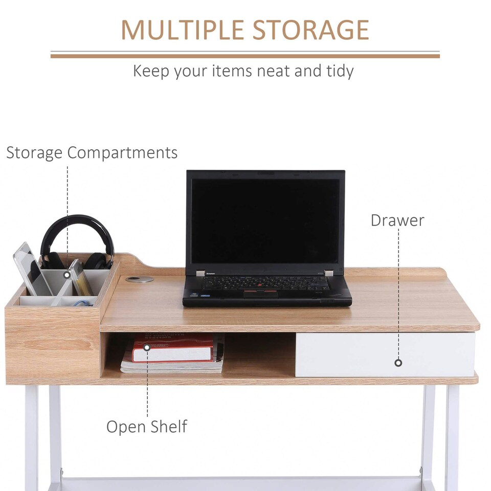 image 1 of HOMCOM Computer Desk PC Workstation Storage Unit Metal Frame Home Office Study
