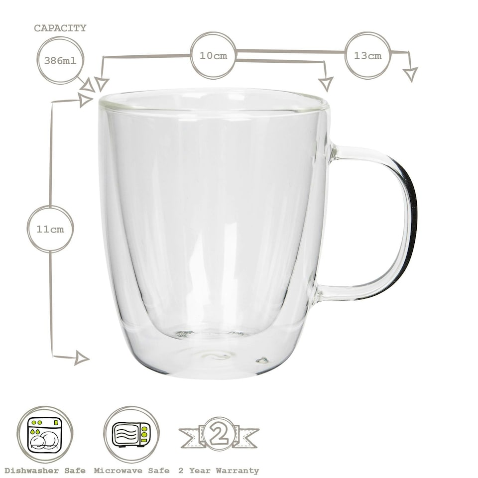 image 1 of Rink Drink Double-Walled Glass Coffee Cups Set - 386ml - Pack of 2 Clear