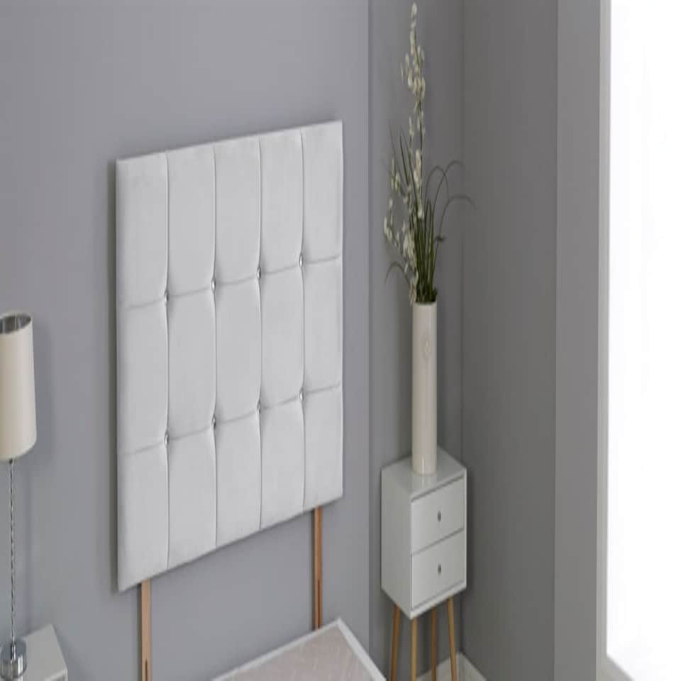 White Plush Velvet Cube Headboard White | 4FT Small Double 26"inch Headboard