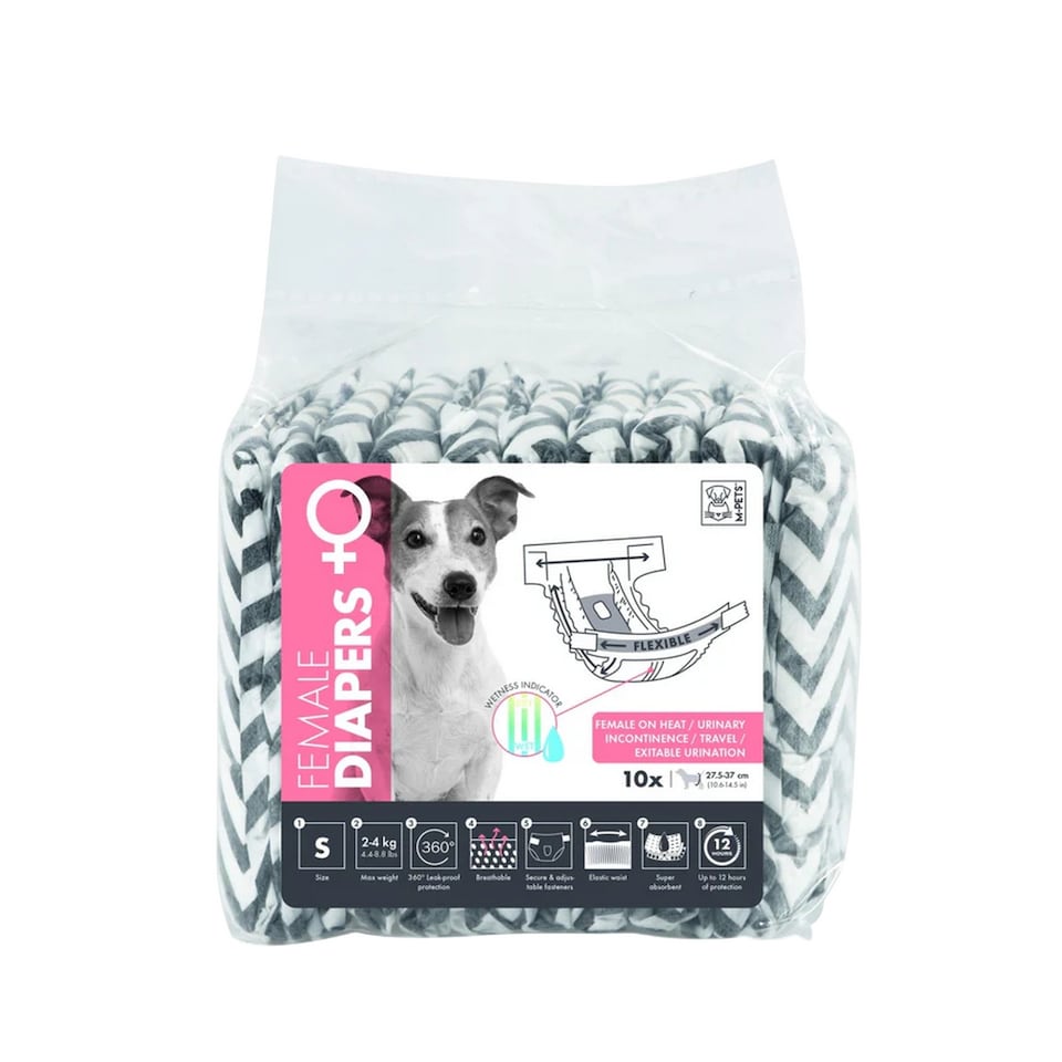 M-Pets Dog Diapers (Pack of 12) | White | White/Black | 1