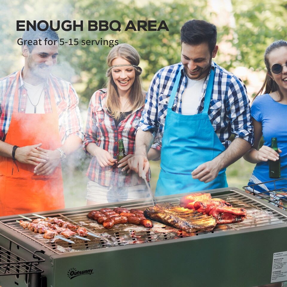 image 1 of Outsunny Portable Charcoal Barbecue Grill with Seasoning Baskets and Hooks