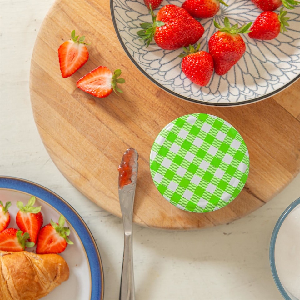 image 1 of Argon Tableware Glass Jam Jars with Green Gingham Lids - 250ml - Pack of 6