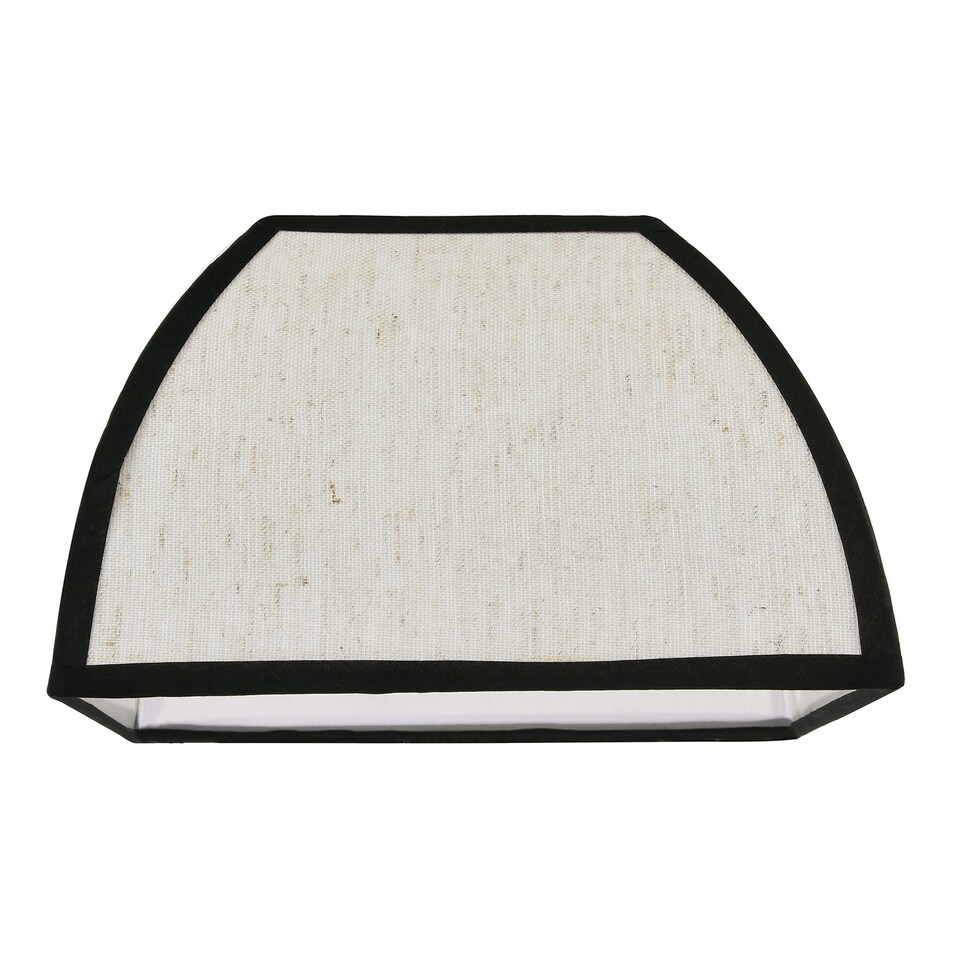 image 1 of Vintage Victorian Square Lamp Shade in Oatmeal Linen and Black Trim Black