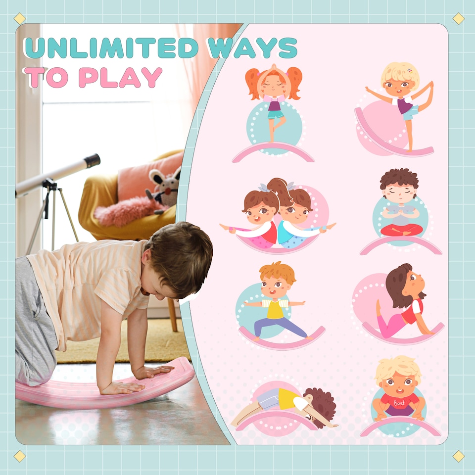 image 1 of ZONEKIZ Balance Board, Kids Wobble board for 3-6 Years, Pink
