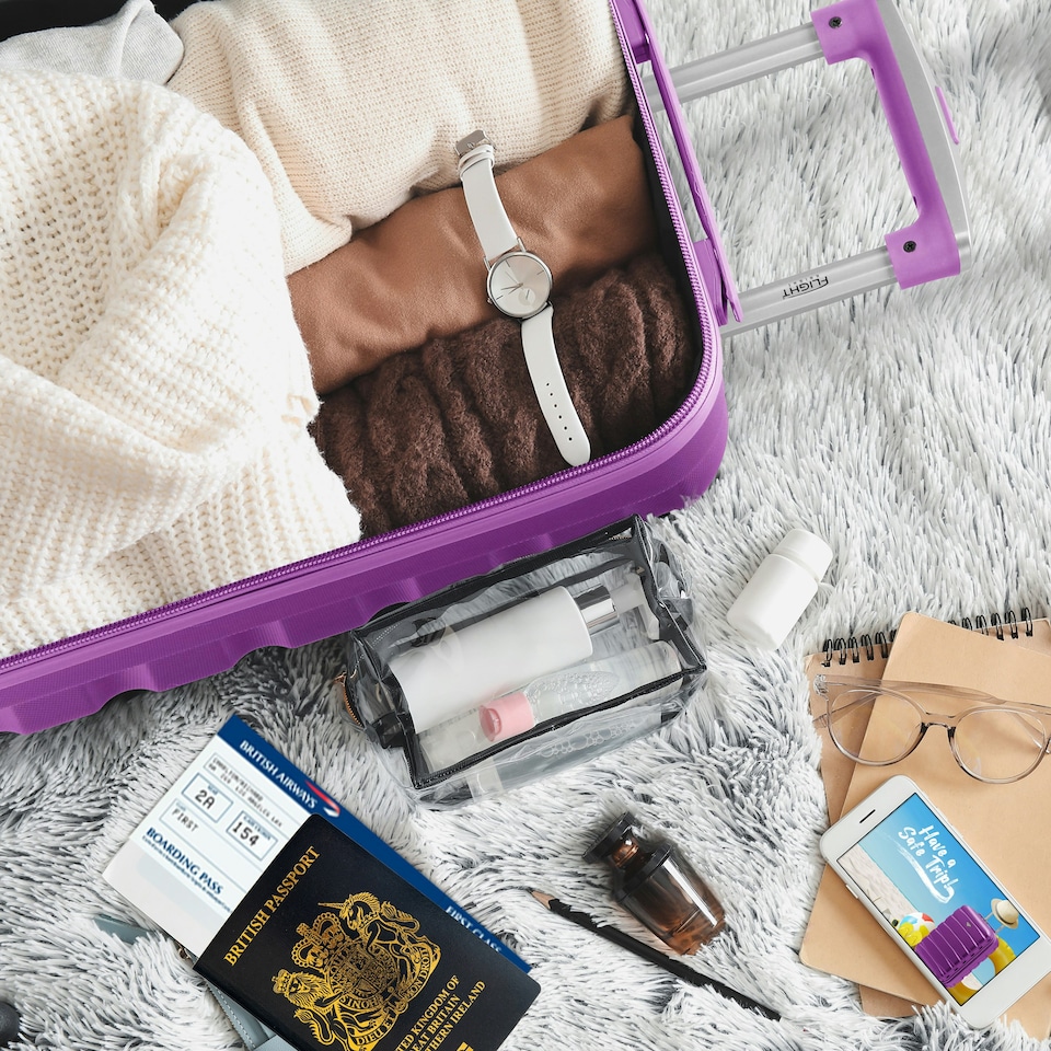 image 1 of Flight Knight 29" Extra Large Suitcase – 20kg Capacity Hard Shell Check-In Luggage with 4 Wheels 100+ Airlines Approved: Ryanair, EasyJet, Jet2, Wizz Air, BA | Purple | Purple | Large