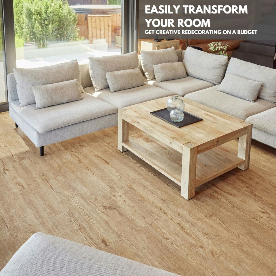 image 1 of NOVECRAFTO Self Adhesive Vinyl Floor Planks – Peel & Stick Flooring – Honey Oak Timber Touch Effect – Easy DIY Installation – Durable & Waterproof Tiles Brown | 1.39 sqm