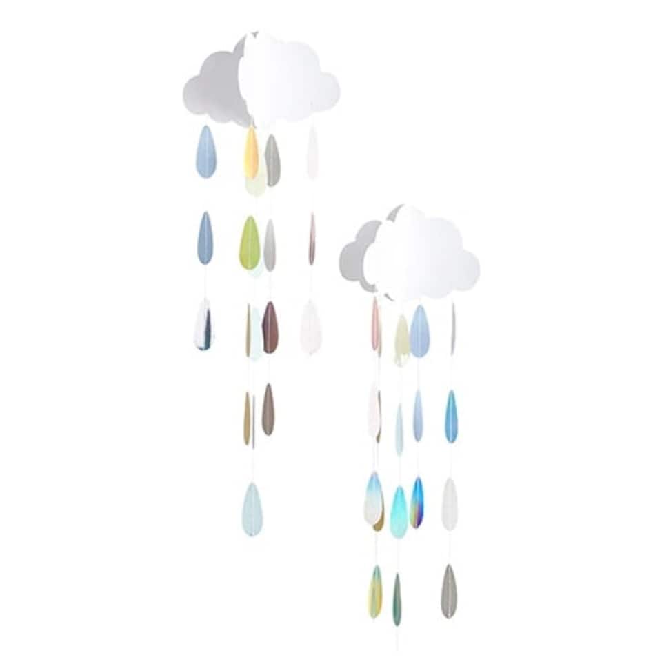 image 1 of Pastel Baby Shower Clouds With Droplets Hanging Decoration 80cm - Pack of 2