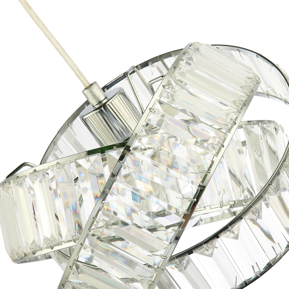 image 1 of Modern Three Ring Chrome Pendant Lighting Shade with Transparent Acrylic Prisms | Chrome