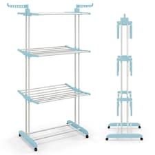 COSTWAY 4-Tier Collapsible Laundry Rack Foldable Drying Rack Blue