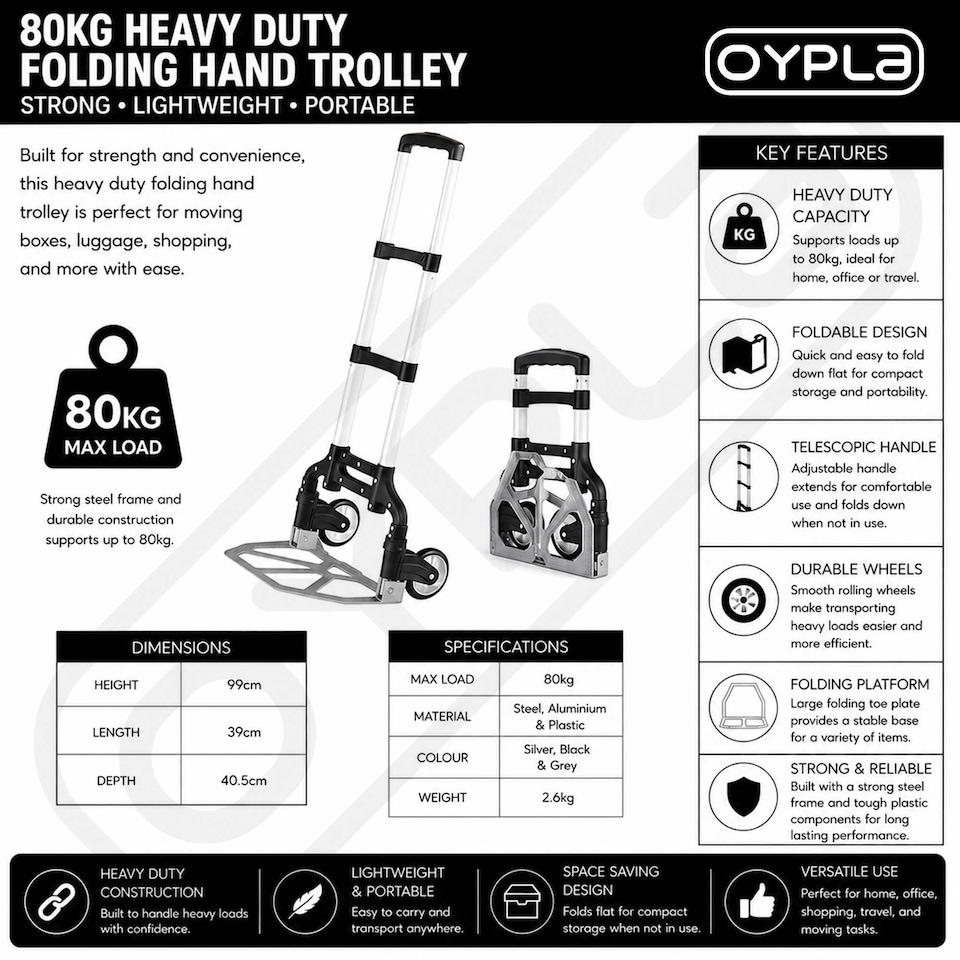 image 1 of 80kg Heavy Duty Folding Foldable Hand Trolley Sack Truck Cart