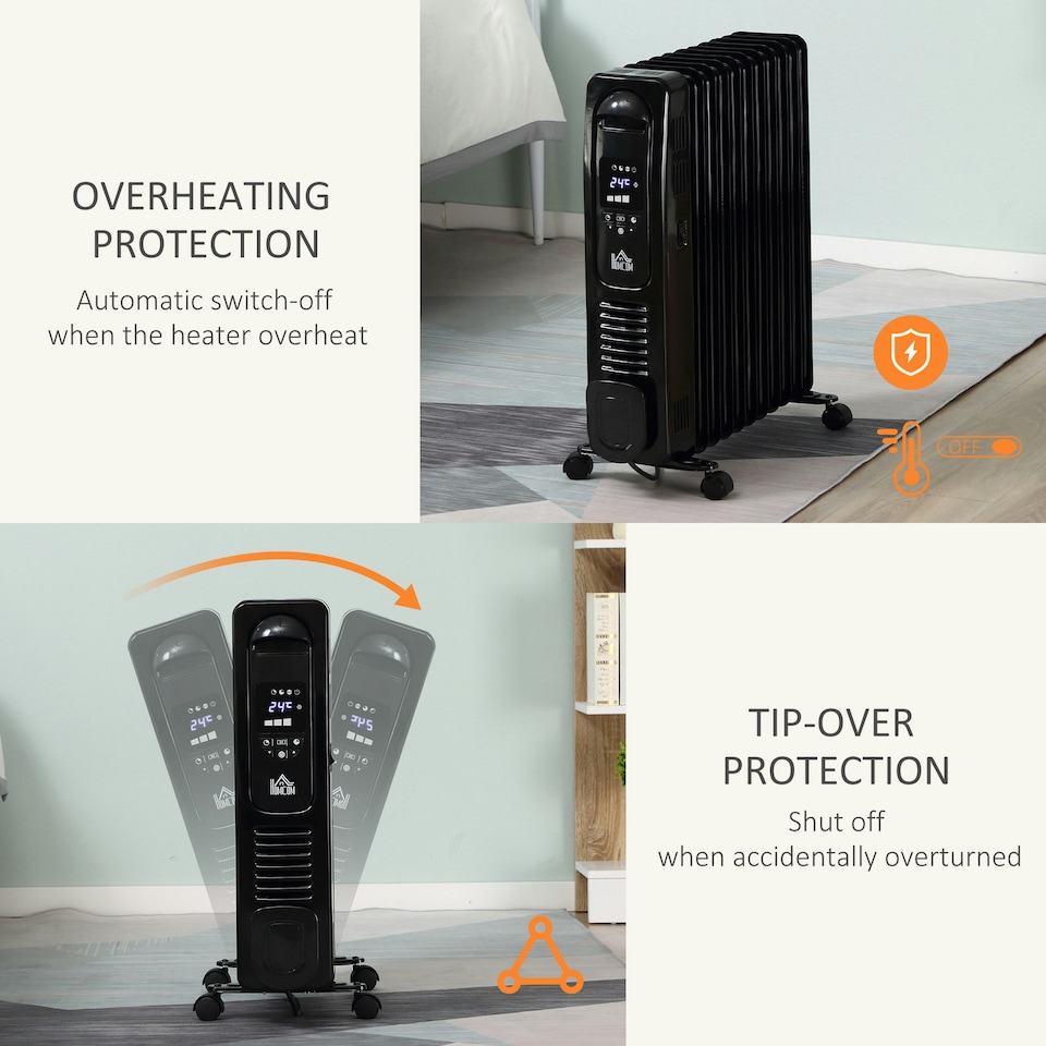 image 1 of HOMCOM 2500W Oil Filled Portable Radiator Heater w/ Remote Control - Black