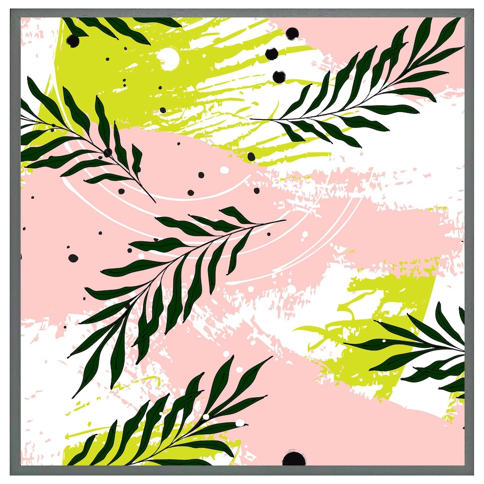 image 1 of Green leaves on brush strokes (Picutre Frame) White | S