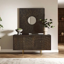 "Interiors by Premier Boho Carved Mango Wood Wall Mirror, Eco-Friendly Square Mirror With Weathered Finish, Wooden Mirror " Brown