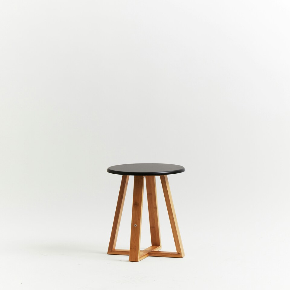 image 1 of Interiors By Premier Stylish Black And Natural Bamboo Round Stool, Durable Bamboo Frame Kitchen Bar Stool, Versatile Bar Stool