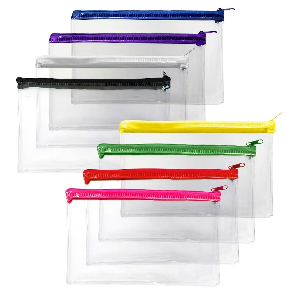 image 1 of Pack of 12 Janrax 8x5" Assorted Colour Zip Clear Exam Pencil Cases