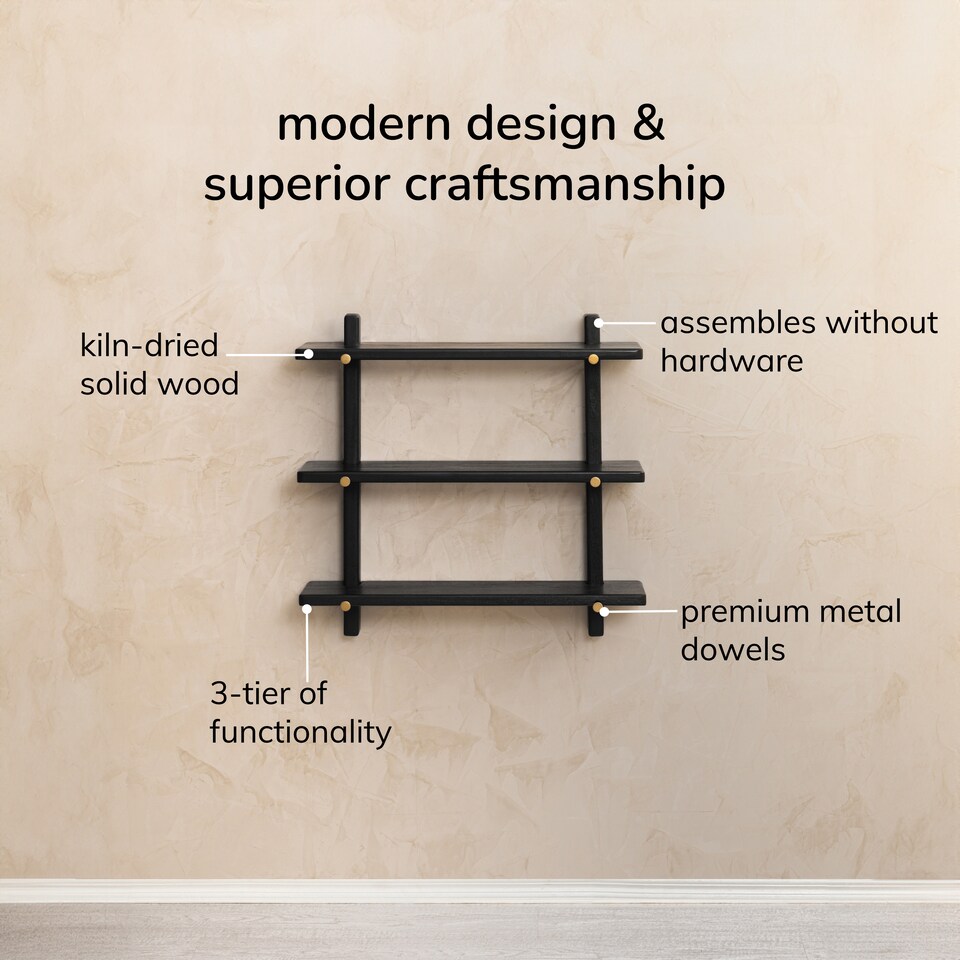 image 1 of Oliver Floating Shelves - 3 Tier Solid Wood Wall Shelf