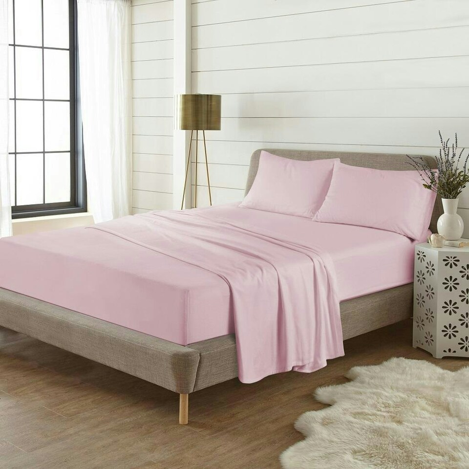 image 1 of Plain Dye Flannelette Pink Super King Sheet Set Pink | Super King