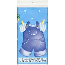 Unique Party Clothesline Plastic Baby Shower Tablecloth - Blue/White - One Size