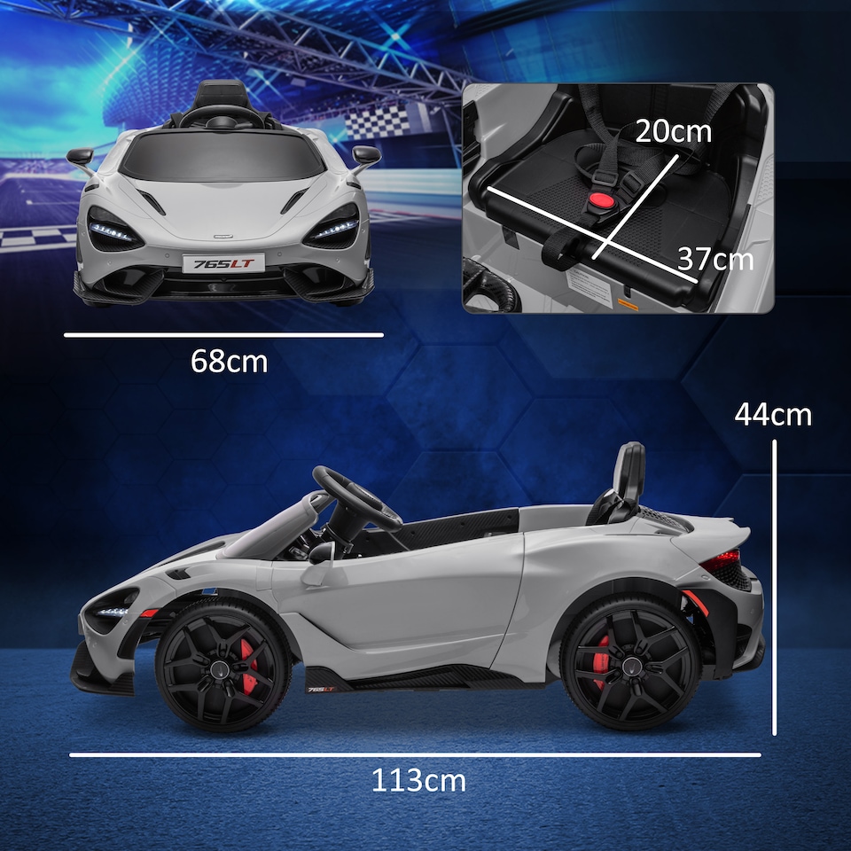 image 1 of AIYAPLAY McLaren 765LT Licensed Electric Car for Kids with Butterfly Doors, 12V Kids' Electric Ride on with Remote Control, Transport Wheels, LED Lights, MP3 Music, Horn, for 3-6 Years, Grey