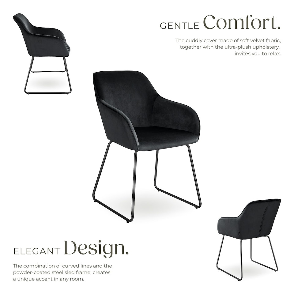 image 1 of Dining Chair Jeane - velvet look, cantilever frame - Set of 4 Black | Velvet Look Black/Black