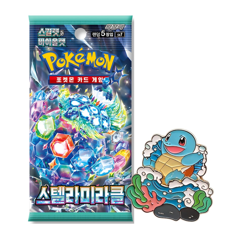 Pokémon Pack & Badge Bundle – 1 Korean Booster Pack + 1 Enamel Pin Blind Box