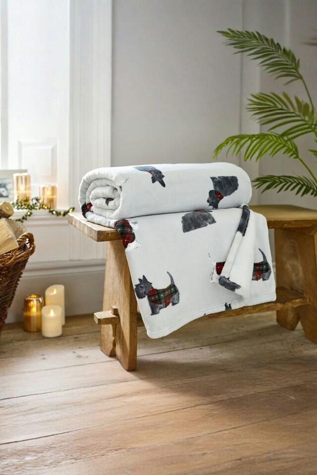 image 1 of Hattie Dog Pattern Throw – Grey Plush 140 x 180cm Decorative Blanket | Grey | 1