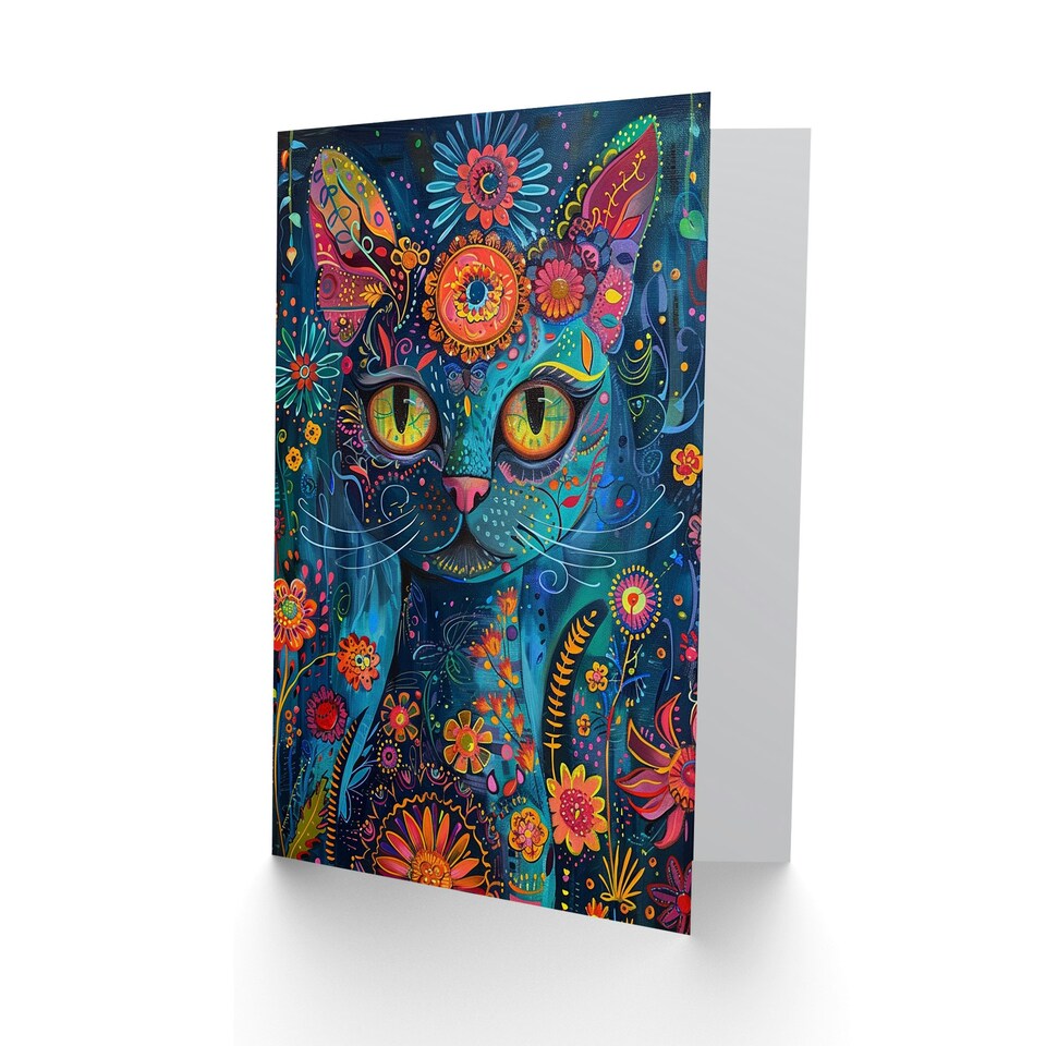 image 1 of Cat Lover Floral Folk Spirit Guide Woman Her Birthday Card