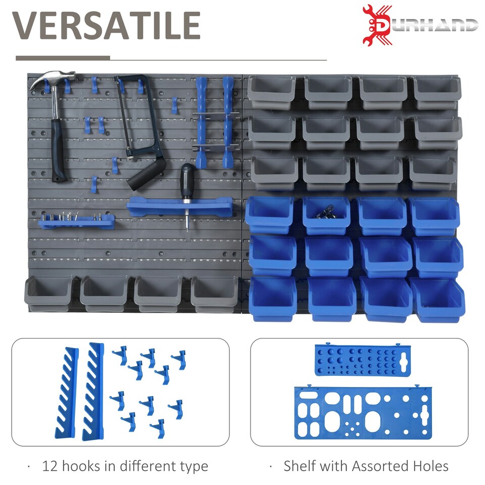 image 1 of DURHAND 44 Pcs On-Wall Garage DIY Storage Unit Pegboard Tool Equipment Blue