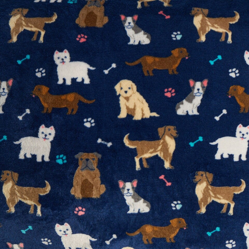 image 1 of OHS Dog Paw Print Soft Plush Plump Cosy Autumn Pumpkin Stripe Leopard Pet Bed Cushion, 80x60cm Blue | Navy Blue | L