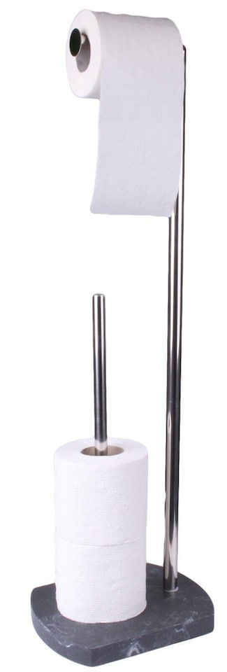 image 1 of Showerdrape Octavia Grey Marble & Chrome Toilet Roll Holder & Spare Paper Holder Combination