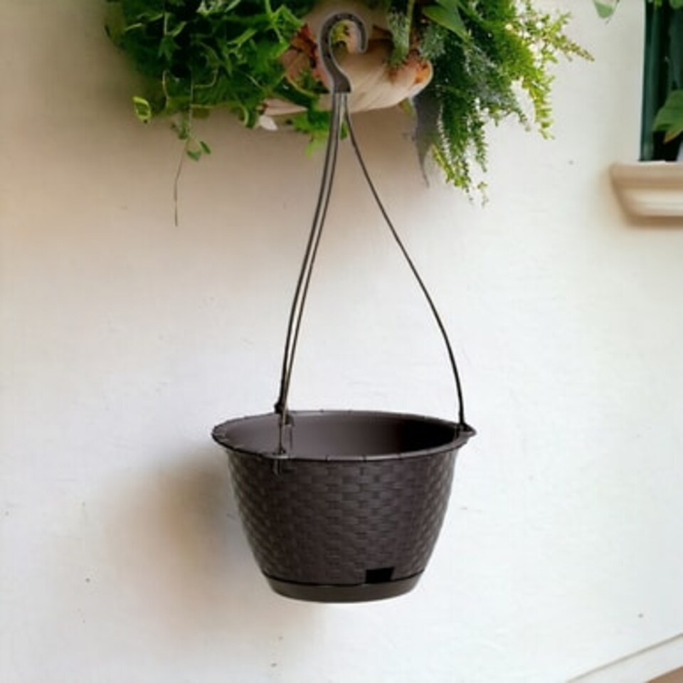 image 1 of Ratolla Round Hanging Plastic Planter - 16x24.3x24.3 cm | Brown | Brown & Set of 2 | 2