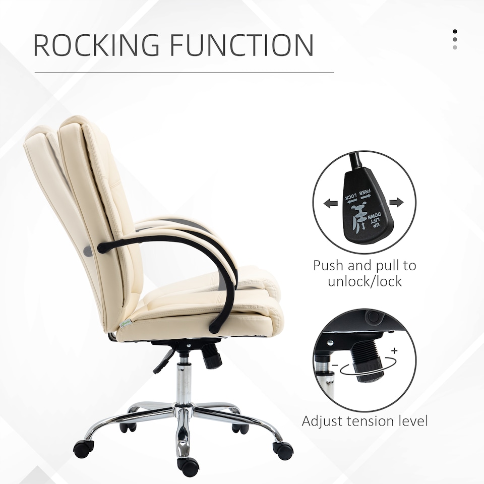image 1 of Vinsetto Office Chair, PU Leather Desk Chair with 13cm Soft Padded Seat and Backrest, Swivel Chair with Adjustable Height and Rolling Wheels, Beige