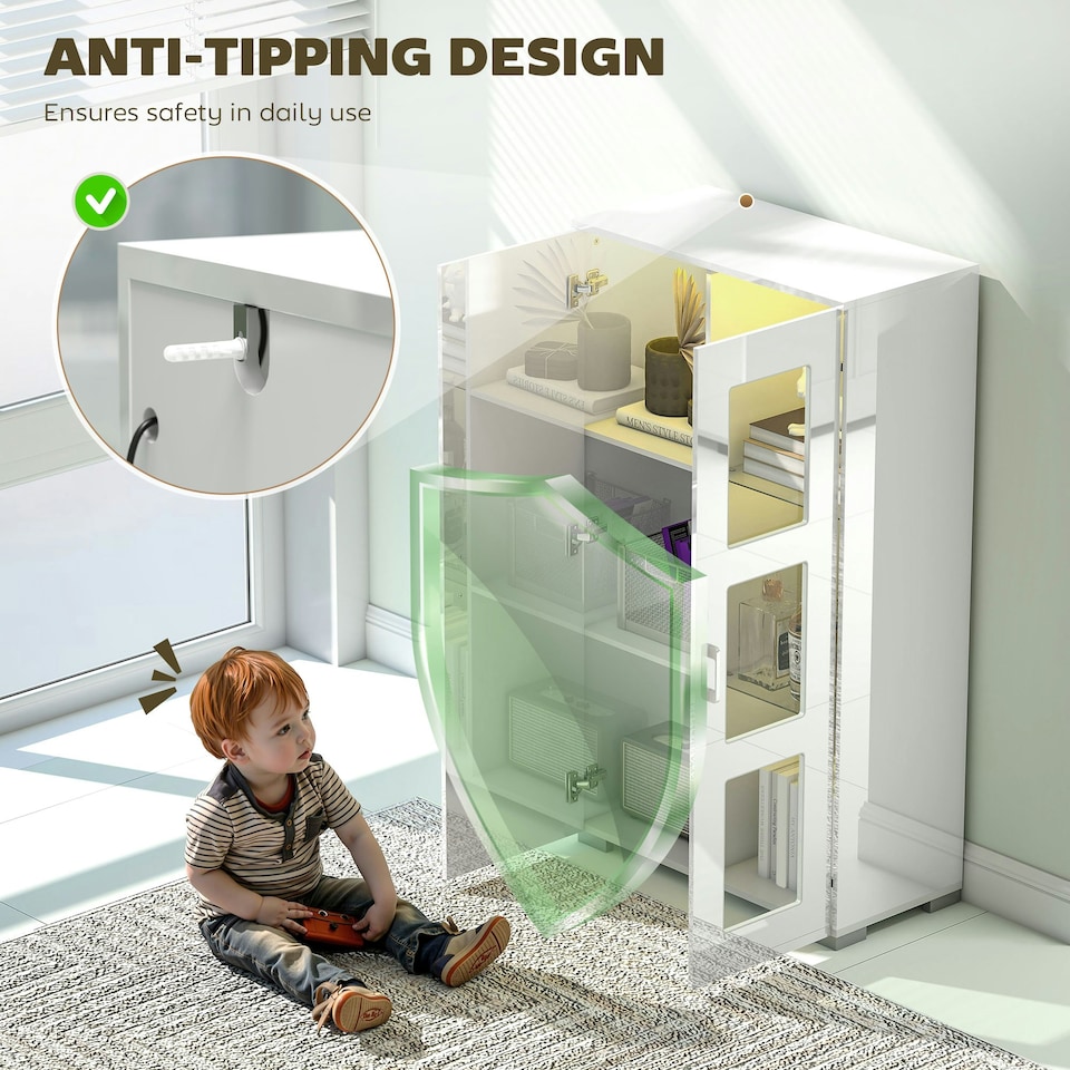 image 1 of HOMCOM Display Cabinet with Glass Shelves, Sideboard for Living Room, White | White