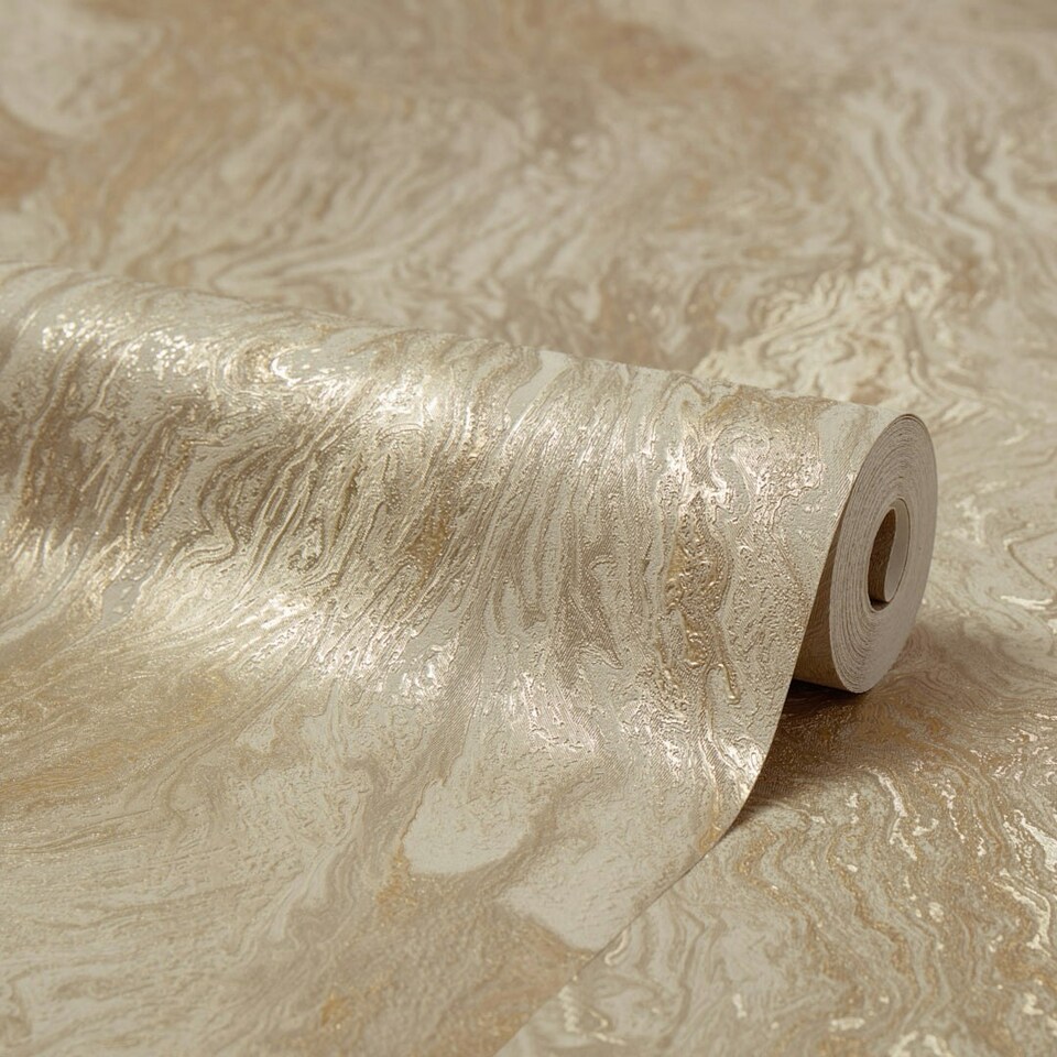 image 1 of Etna Metallic Wallpaper in Taupe & Gold Multi