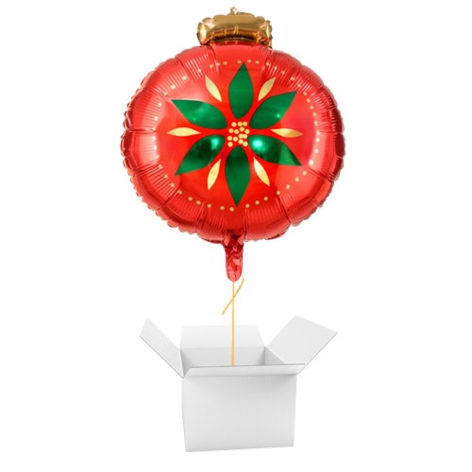 Red Christmas Bauble Matte Helium Foil Balloon - Inflated Balloon in a Box