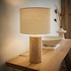 image 2 of ValueLights Chloe Marble Effect Natural Table Lamp with Drum Shade