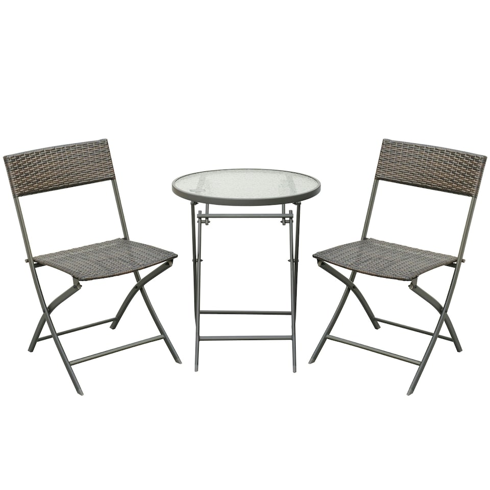 image 1 of Outsunny 3PC Rattan Bistro Set Folding Rattan Chair Coffee Table