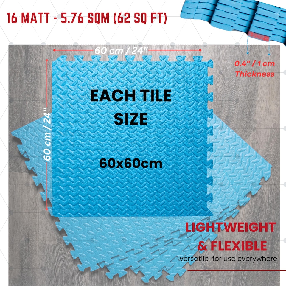 image 1 of Samuel Alexander Blue 16 Piece EVA Foam Floor Protective Tiles / Mats 60x60cm Each