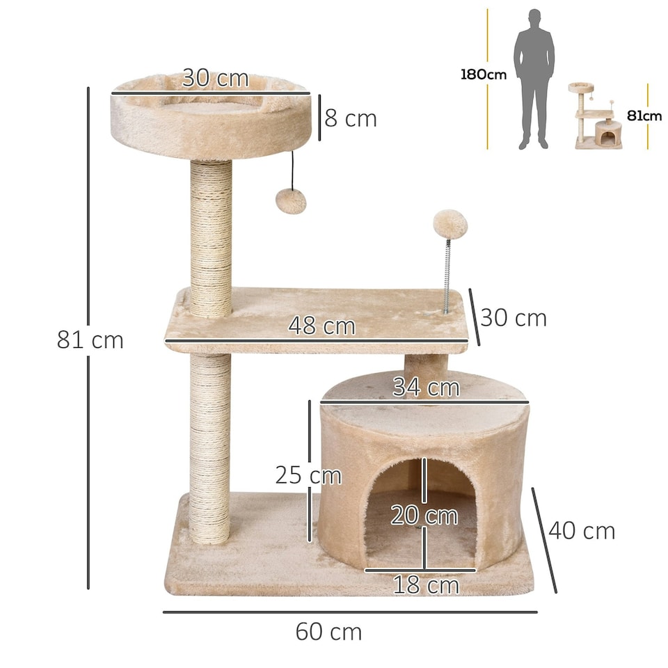 image 1 of PawHut 81cm Cat Tree Climbing Tower for Indoor with Scratching Post Beige