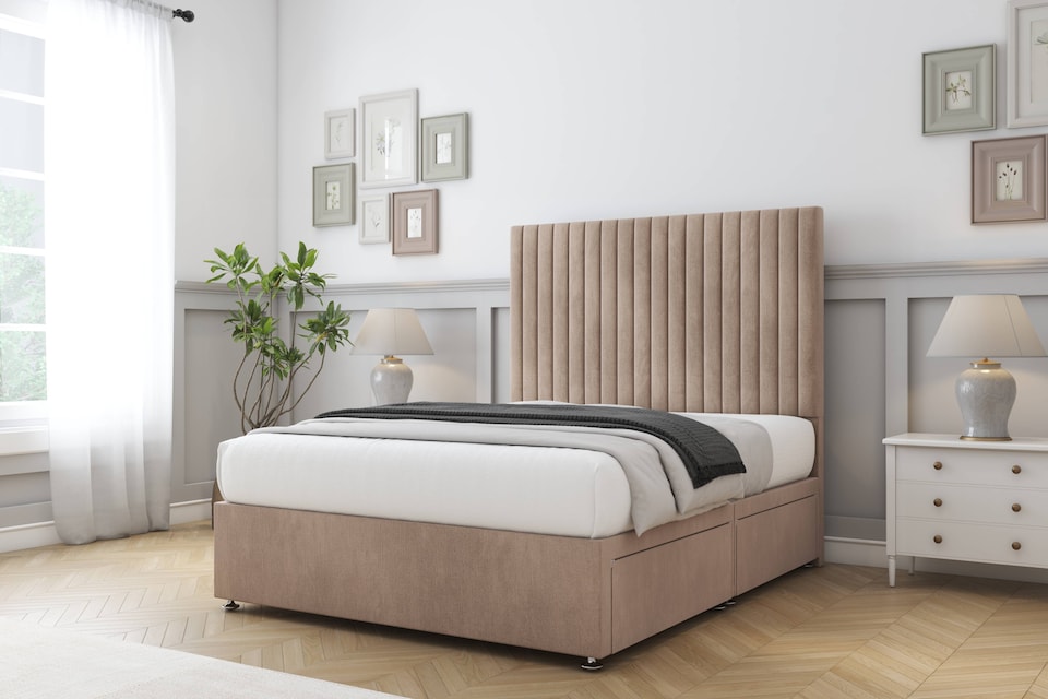 image 1 of Sloomy Manhattan Mink Naples Divan Bed Base 2 Drawers Foot-End With 54 Inch Floor Standing Headboard | Brown | Mink | Small Double | 1