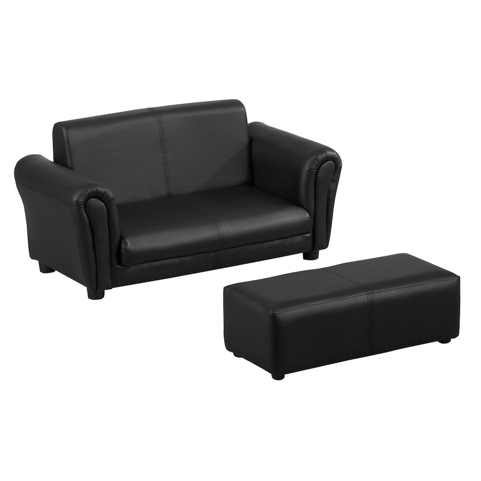 image 1 of HOMCOM Kids Sofa Set 2 Seater Armchair with Footrest for 18-36 Months, Black