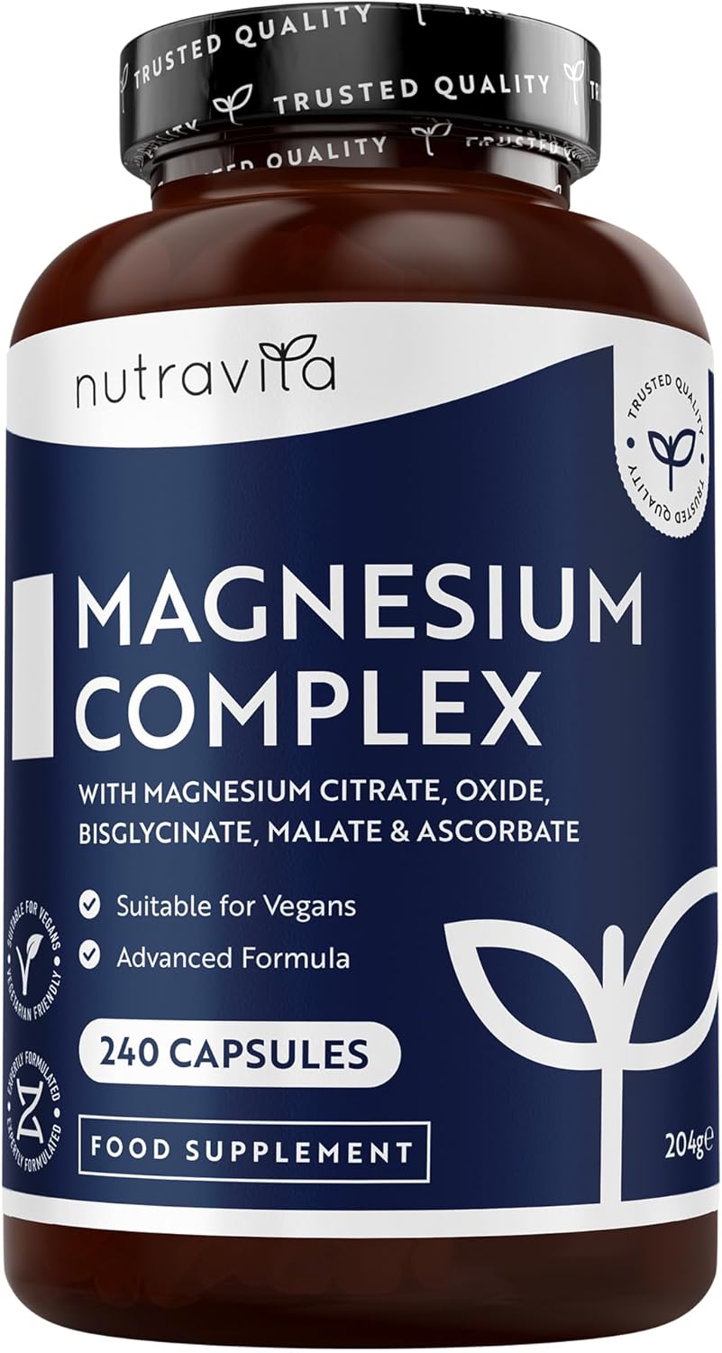Nutravita Magnesium Supplements 5-in-1 Complex 1146mg - 400mg Elemental Magnesium, Bisglycinate, Citrate, Malate, Oxide, Ascorbate - 240 Capsules
