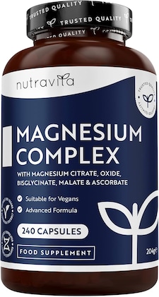Nutravita Magnesium Supplements 5-in-1 Complex 1146mg - 400mg Elemental Magnesium, Bisglycinate, Citrate, Malate, Oxide, Ascorbate - 240 Capsules