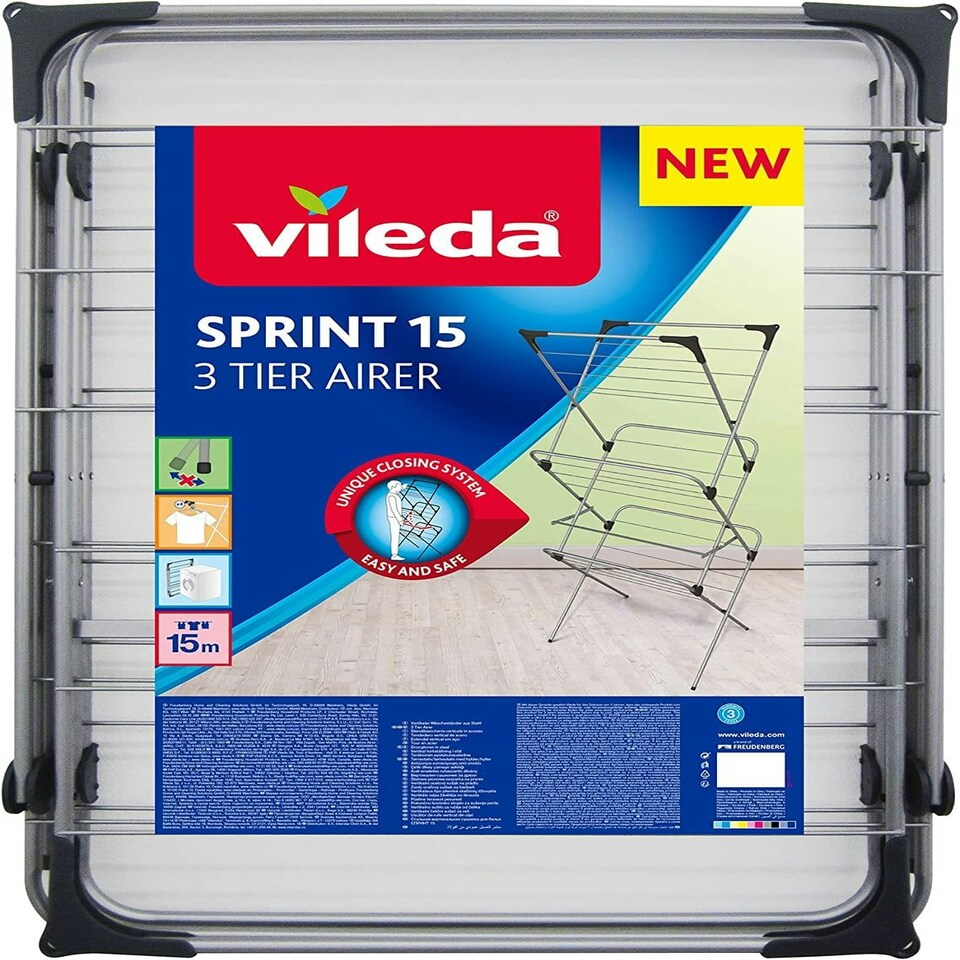 image 1 of Vileda® Sprint 3 Tier Clothes Airer Line Length 15M Holds Laundry Drying Rack