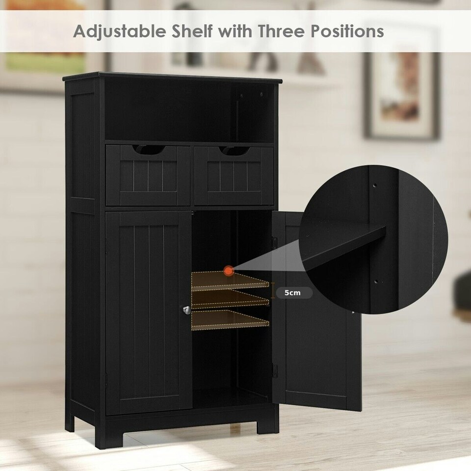 image 1 of COSTWAY Bathroom Cabinet Wooden Storage Cupboard Black Black